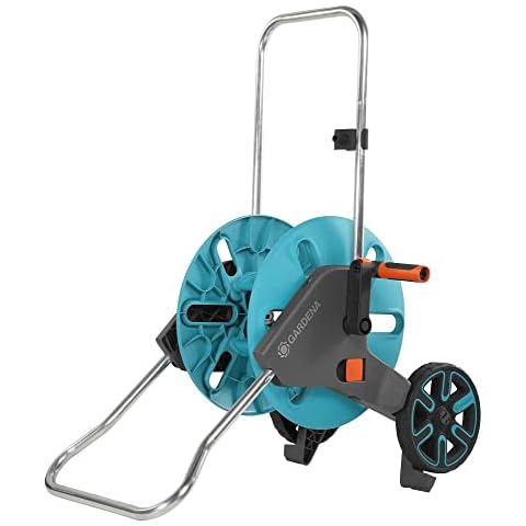 Carro para mangueras Gardena CleverRoll M con clip para almacenar jeringas y dispositivo antigoteo Cover