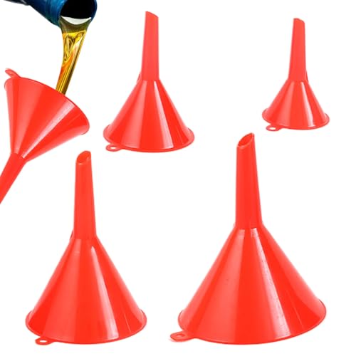 4 Pieces PP Funnel Set for Kitchen and Automotive Use, Mini, Small, Medium and Large Funnel for Filling Bottles, Canning, Cooking, Lab or Car Oil Funnels (Red)