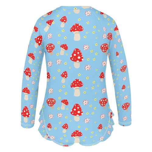 Red Mushroom Flowers Girls Long Sleeve Rashguard Swimsuit UV Protection One-Piece Swimwear Bathing Suit B04051533