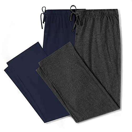 Image of U2SKIIN 2 Pack Men Cotton Pajama Pants Soft Lightweight Pj Bottoms | Lounge Pant with Pockets and Button Fly, Breathable Sleep Pants, Year-Round Comfort, Classic Fit