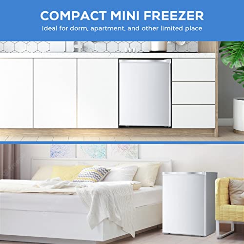 Kismile Upright Freezer,2.1 Cu.ft Mini Freezer with Reversible Single Door,Removable Shelves,Small Freezer with Adjustable Thermostat for Home/Kitchen/Office (White)