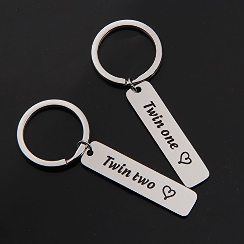 Gzrlyf Twins Keychain Set - One and Two Keychain for Twin Sister or Brother Gift