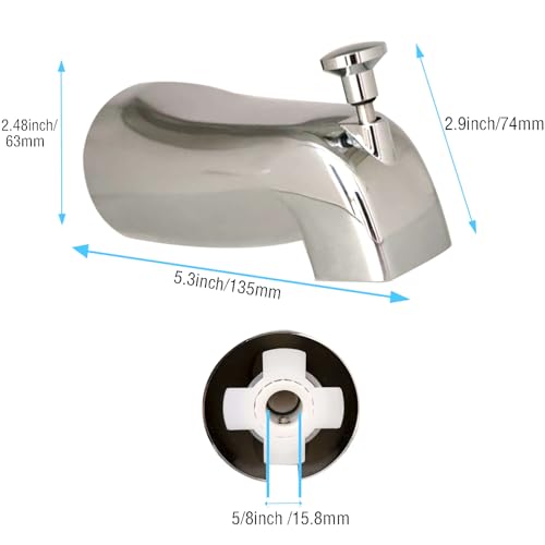 Slip on Tub Spout with Diverter, Metal Bathtub Faucet Chrome, Bathroom Push On Tub Spigot, Fits 1/2\" Copper Pipe(5/8\" OD), Sandpaper and Hex Wrench Included