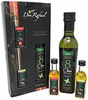8Olivos Premuim Extra Virgin Flavored Olive Oil Gourmet Gift Set Award Winning Tri-Pack, Cold Press (Basil)