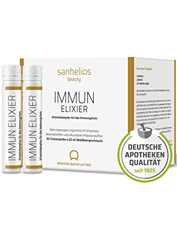 Sanheliosu00ae Immun Elixier - Dein täglicher Immun-Boost zum Trinken - Vitaminkomplex mit Mineralstoffen & sekundären Pflanzenstoffen für das Immunsystem - 30 Trinkampullen mit leckerem Waldbeergeschmack