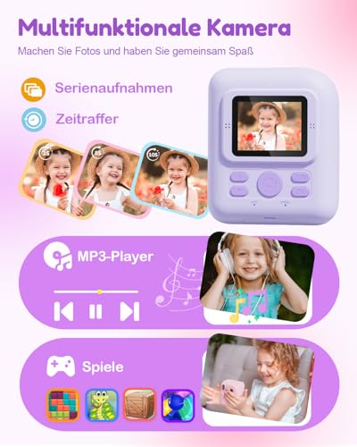 Geschenke für Mädchen, YORKOO Sofortbildkamera für Kinder, 1080P Digitalkamera 48MP Fotokamera, Geburtstag Weihnachten Geschenke für Mädchen und Jungen 4 5 6 7 8 10 12 Jahre