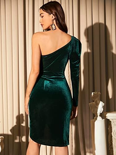 SheIn Women's One Shoulder Ruched Wrap Puff Long Sleeve Asymmetrical Velvet  Midi Bodycon Pencil Dress Dark Green Medium : Buy Online at Best Price in  KSA - Souq is now Amazon.sa: Fashion