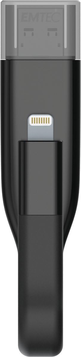 Nеw Arrіvаlѕ Emtec iCobra iPhone Flash Drive 128GB 3 in 1 Black, Dual Connector USB 3.0 and Lightning with Charging, External Memory Expansion, for iPhone, iPad, iPod (ECMMD128GT503V2B)