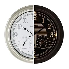 CLXEAST 18 Inch Illuminated Outdoor Indoor Atomic Analog Wall Clock with Temperature & Humidity