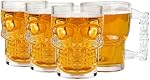 Skull Glass Mug Set of 4 - Beer Glasses with Handle - Heavy Base Drinking Tiki Glasses, Clear Funny Beer Stein Cup for Whiskey, Wine, Juice, Bar, Halloween Decorations Gifts 545ml