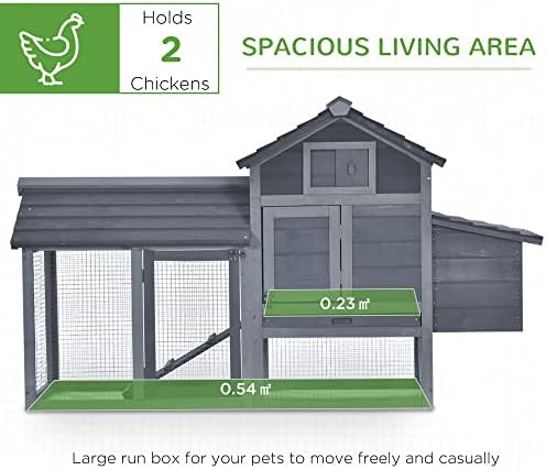 PawHut Small Chicken Coop with Run Hen House Poultry Coops Cages Nesting Box Grey 150.5 x 54 x 87cm