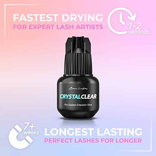 Crystal Clear Professional Eyelash Extension Glue | Super Strong Clear Lash Adhesive For Long Lasting Semi Permanent Individual Lash Eyelash Extensions | 1-2S Fast Drying / 7 Weeks Retention #TOP1