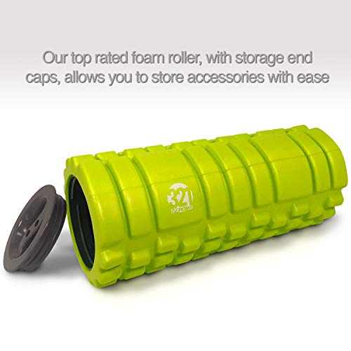 321 Strong 5 In 1 Foam Roller Set Includes Hollow Core Massage Roller With End Caps, Muscle Roller Stick, Stretching Strap, Double Lacrosse Peanut, Spikey Plantar Fasciitis Ball, All In Giftable Box #TOP1