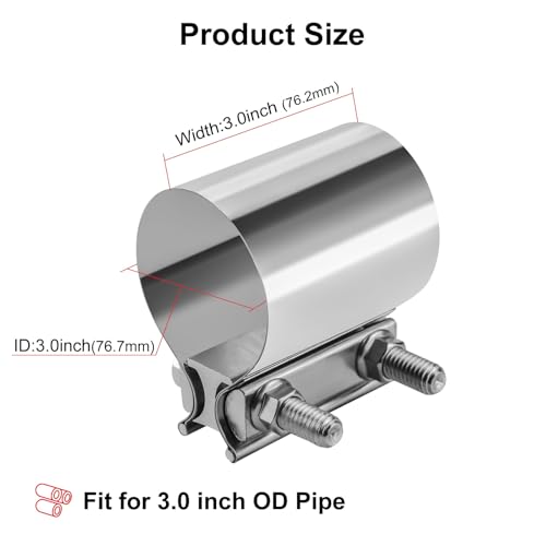 VehiMata 3.0 Exhaust Clamp, 3 Inch Butt Joint Sleeve Coupler 4 Pcs by VehiMata - Used condition - Image 2