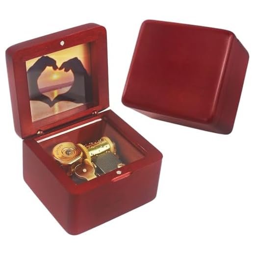 Sinzyo Caja de música de Madera con Foto Personalizable Navidad San Valentín Regalo(Madera roja con carácter, Melody:Rainbow Connection)