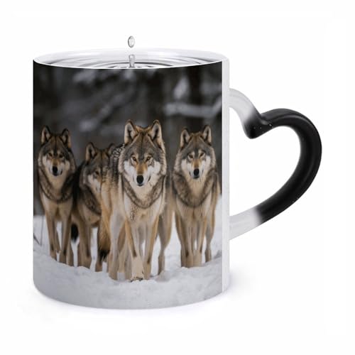 Image of morphing wolves mugs pack holiday gift personalized magic mug color changing mug heat sensitive coffee mug funny ceramic mug