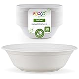 FOOGO Green Einwegschalen aus Zuckerrohr-Bagasse, Groß 900 ml, Ø 20 cm, 50 Stück, für Suppe, Desserts & Salat, tiefe runde stabile Papierschale für heiße Speisen, biologisch abbaubar, Bambus, Party