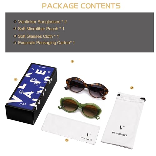 Image of VANLINKER Polarized Trendy Thick Oval Round Sunglasses for Women Retro Shades VL9825