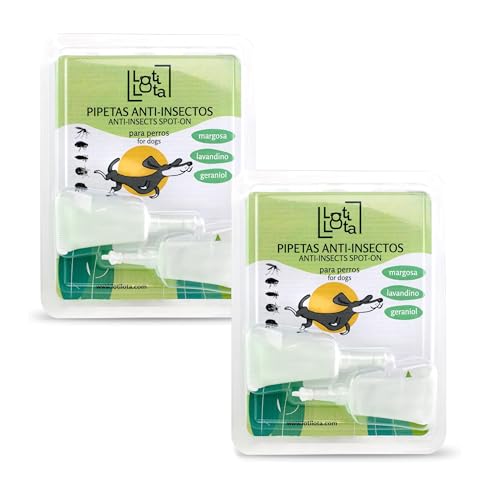 LOTI LOTA Pipetas Anti-Insectos para Perros - Contienen Margosa, Geraniol, Lavandino - Ingredientes Naturales - Pulgas, Garrapatas e insectos - Pack 2 Blister - (4 Pipetas Total)