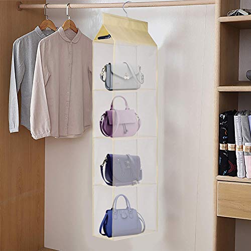 Shiwaki 4 Pocket Handtasche Aufbewahrungsschrank Kleiderschrank Fach Tasche Tasche Hngende Organizer Halter für Wohnzimmer Schlafzimmer Schrank(Beige)