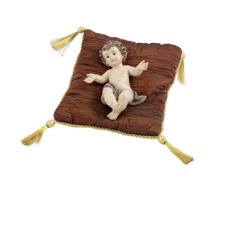Enfant Jésus en résine avec coussin marron 15 cm, cadeau traditionnel