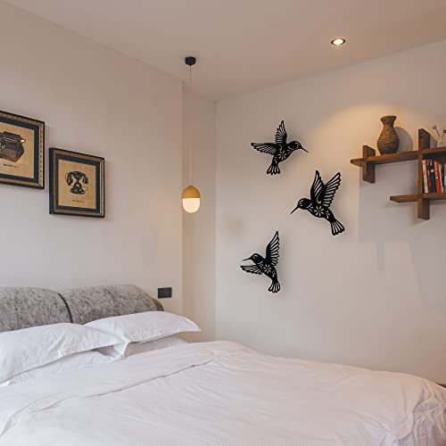 Waiu Metal Hummingbird Wall Art Decoration, 9" Set Of 3 Black Simple Decorative Hangings For Living Room Bedroom Kitchen Patio Balcony House, Unique Gift Options #TOP3
