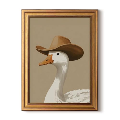 Image of HUARCEY Gold Framed Vintage Wall Art for Living Room, Trendy Duck Canvas Print Wall Decor Maximalist Eclectic Artwork Gallery Picture Oil Painting Boho Western Cowboy Decor Bedroom Bathroom 12 inchx16 inch