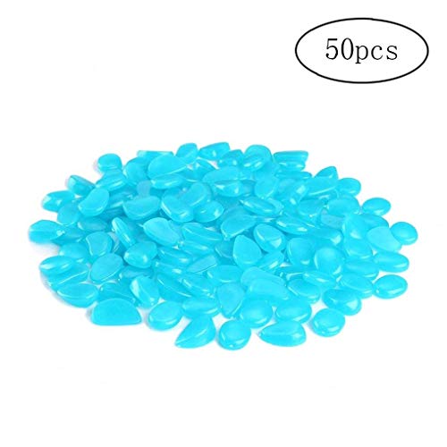 50 Pcs Luminous Stone Glow Rocks Garden Fish Tank Glowing Stones for Outdoor Fairy Garden Yard Landscape Walkways Driveway Potted Plant - Blue