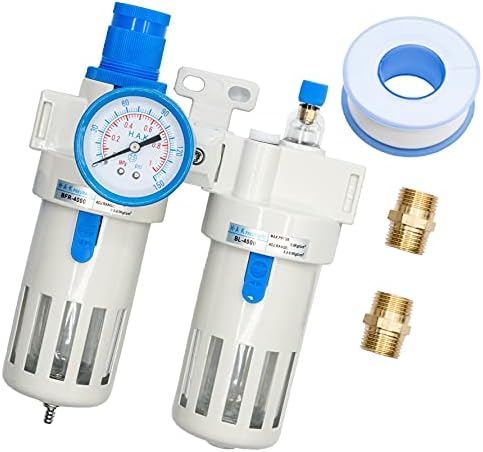 H.A.K. PNEUMATIC Air Filter Regulator – ½” NPT Poly Bowl Compressed Air, Water Filter Lubricator Combo | Water/Oil Trap Separator | 0-140PSI | 2 Micron Brass Element