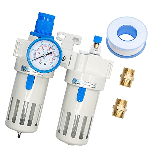 H.a.k. Pneumatic Air Filter Regulator – ½” Npt Poly Bowl Compressed Air, Water Filter Lubricator Combo | Water/Oil Trap Separator | 0-140Psi | 2 Micron Brass Element #TOP12