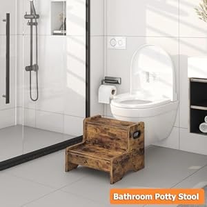 Wooden step stool for kids 2 step safety kids stepping stool for bathroom kitchen bedroom with 500 lbs capacity toddler step stool childrens stool potty stool rustic brown  urban country home decor