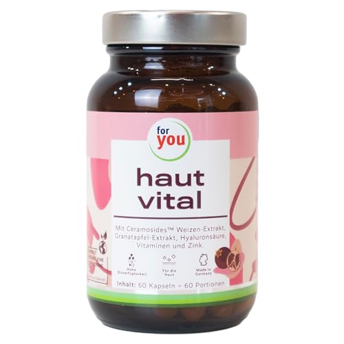 for you haut vital - 60 Haut Kapseln mit Ceramosides™ Weizen- Lipid-Extrakt, Granatapfel-Extrakt, Hyaluronsäure, Vitaminen und Mineralstoffen zur Erhaltung normaler Haut - Schönheit von innen