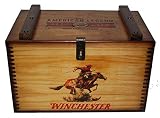 BUILT FROM PINE: Officially Licensed by Winchester, the box is hand-crafted, this handsome ammunition/storage box is made in USA. EMBOSS PRINTED LID: Winchester 150th Anniversary logo embossed on lid of this rugged box. INTERIOR STORAGE: plenty of in...