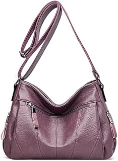 Womens Leather Crossbody Bags Multi Pocket Soft Ladies Leather Shoulder Handbag Lightweight with Adjustable Shoulder Strap