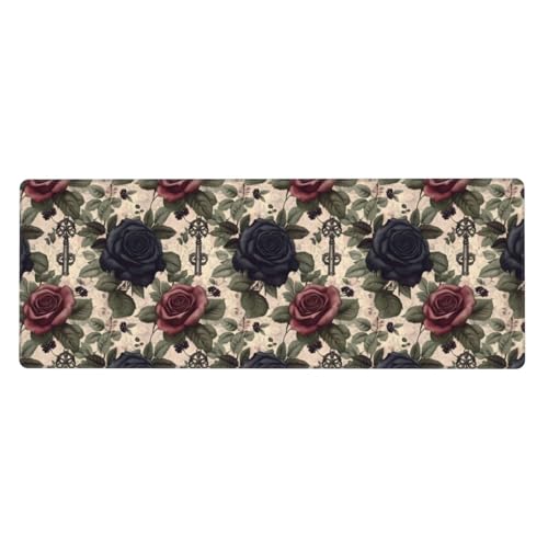Grand tapis de bureau imprimé rose gothique aux finitions soignées et bords cousus