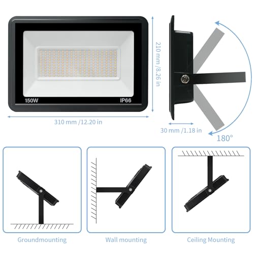 Jefedana LED spotlight, super bright outdoor LED floodlight, IP66, waterproof, outdoor floodlight, 3500 K, warm white - Image 4