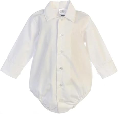 Made in USA - White Baby Boy Button Up Onesie - Camisa Blanca Bebe - Collared Onesie Dress Shirt