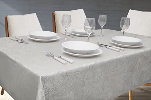 Toalha Para Mesa Com 6L Lugares Retangular 2,00m Tecido Em Jacquard Para Sala Jantar | Admirare (6L Lugares, Silver)