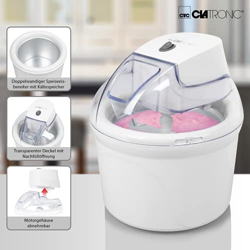 Foto von Clatronic Eismaschine | bis zu 1500 ml | Sorbet, Eiscreme, Frozen Joghurt | Zubereitungszeit: 20-40 Minuten | Inkl. Rezeptvorschläge | Nachfüllöffnung | Speiseeisbereiter mit Kältespeicher | ICM 3764