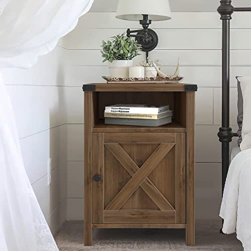 Catrimown Farmhouse Nightstand, Side Table End Table with Barn Door and Shelf, Modern Bed Side Table End Table, Rustic Nightstands Set for Bedroom, Living Room, Oak, 13.8D x 15.8W x 23.7H in - Thumbnail 2