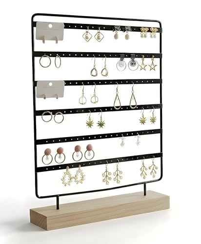 Galeara design Mika Présentoir à boucles d'oreilles, en or, noir et blanc, à 110 trous, pour boucles d'oreilles, en bois, doré, organisateur de boucles d'oreilles, noir