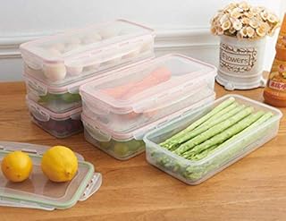 Lot de 3 Nourriture Boîtes de rangement empilable, réfrigérateur réfrigérateur congélateur Boîte de rangement Stack Nourriture Plateau Organiseur, plastique, transparent