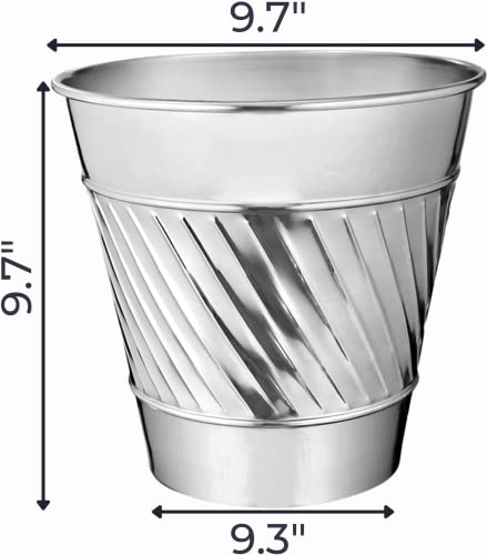 Monarch Abode Metal Wastebasket Trash Can, Handcrafted, Wave Embossed, Bathroom Decor, Nickel Chrome #TOP1
