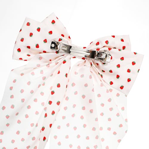 Ymapinc Pinzas para el pelo con lazo de fresa y cinta larga | Lazos metálicos adorables, accesorios elegantes para peinados de cola de caballo para mujeres y niñas miniatura 3