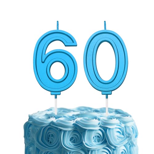 Blue Birthday Number 60 Candles for Wedding Party Cake Decorations