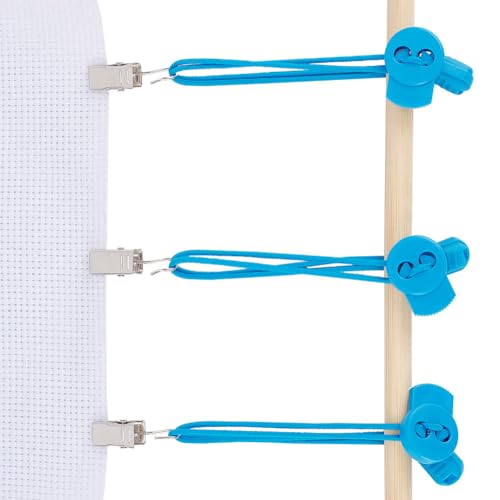 Image of DELORIGIN 10 Set Cross-Stitch Side Clips Blue Adjustable Fabric Fastening Clip, Cross Stitch Fabric Holders Accessories Universal Canvas Clips for Cross Stitch Needlework Embroidery