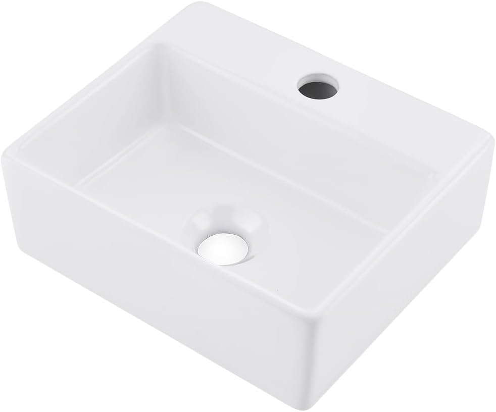 16x12 Inch Wall Mount Ceramic Bathroom Sink - Rectangle Vessel Sink with Faucet Hole, Perfect for Small Bathrooms