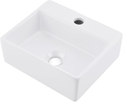 Wall Mount Bathroom Sink-VASOYO 13.4x11.5 Inch Vessel Sink with Faucet Hold White Rectangle Porcelain Ceramic Wash Basin Rv Bathroom Sinks, Corner Bathroom Vanity Sinks
