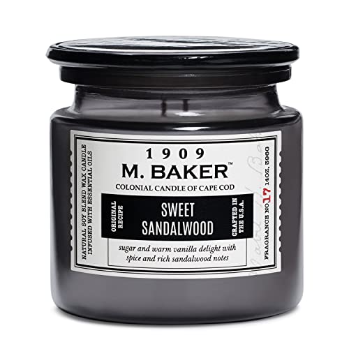 Colonial Candle Sweet Sandalwood Scented Jar Candle, M. Baker Collection, 2 Wick, Grey, 14 Oz - Up To 60 Hours Burn #TOP18
