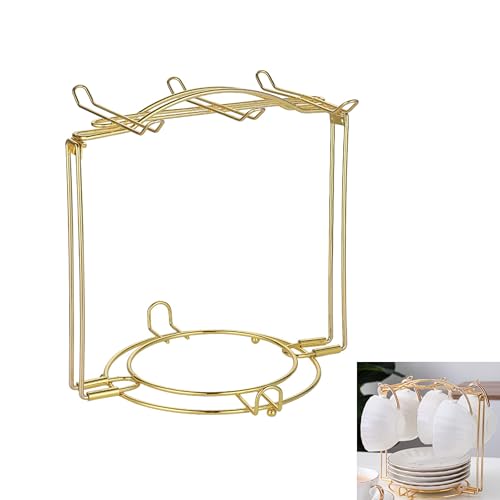 LXFNDZW Gold Metal Cup and Saucer Display Stand Tea and Coffee Cup Holder for Countertop Coffee Station Organizer for Home or Bar Decor